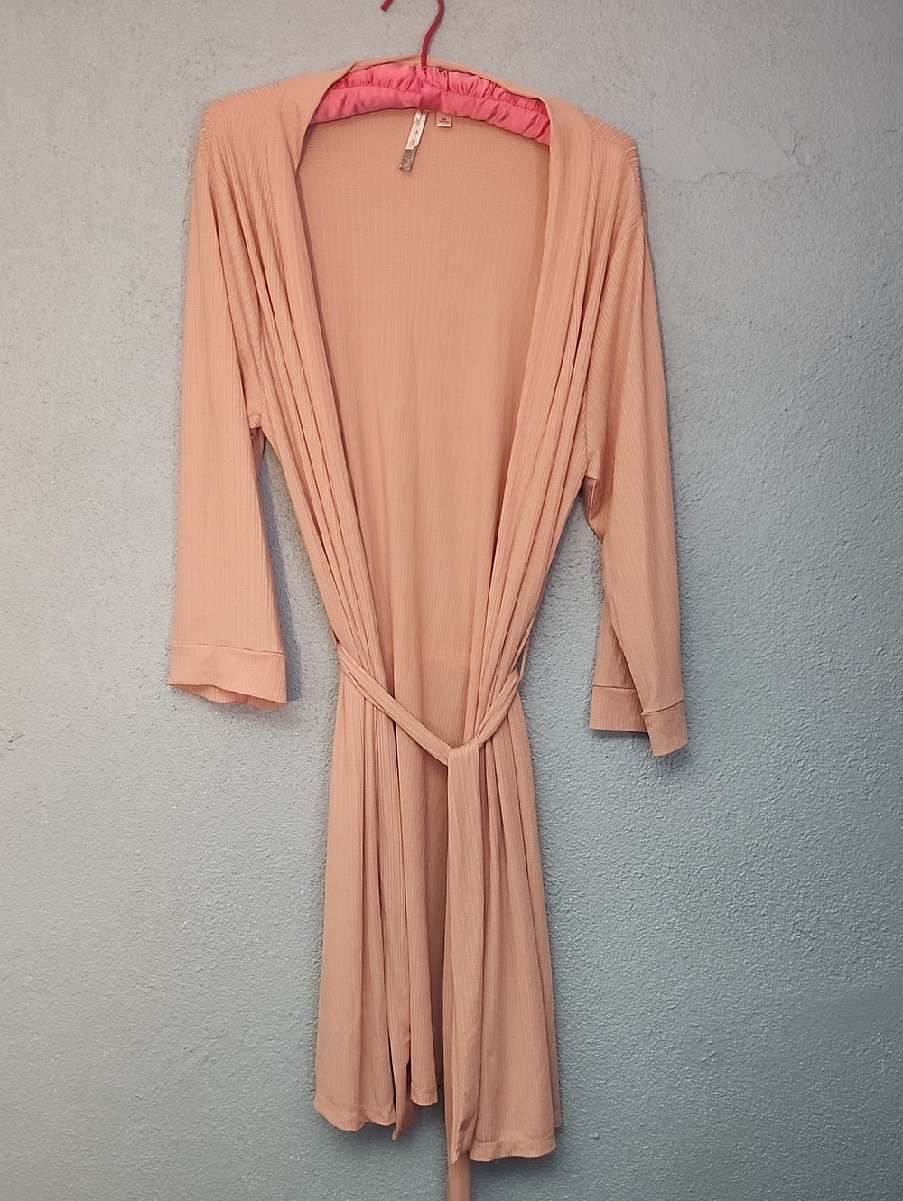 Lightweight Ribbed Robe in Peach - Open Front with Self-Tie